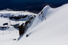 Glenn Cullen, of The Snow Gauge, skis a line in the Pinnacles during a ski trip, Whakapapa, Ruapehu, New Zealand.