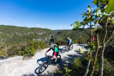 Kiri Brunton and Gaz Sullivan make the most of a ride of the Waihaha to Waihora section of the Great Lake Trail, Taupo, New Zealand.