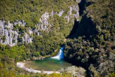 Tieke Falls on the Waihaha River during a ride of the Waihaha to Waihora section of the Great Lake Trail, Taupo, New Zealand.