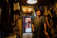 Artist Adrian Worsley is all smiles with his collection of components that he uses for the mind-blowing sculptures that he creates in his gallery and studio Historic Creations on Rewi Street, Te Aroha, New Zealand.
