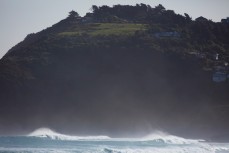 Waves break at St Clair Point, Dunedin, New Zealand. 