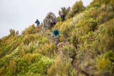 Gareth Hargreaves drops into the trail on Mt Cargill during the 2015 Urge 3 Peaks Enduro mountain biking race held in Dunedin, New Zealand. 