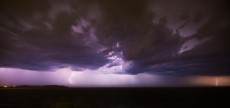 Lightning strikes over Long Reef during a summer time storm on the Northern beaches of Sydney, NSW, Australia. 