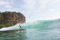 Aaron Morrison wevaes onto the face at Bungan Beach on the Northern beaches of Sydney, NSW, Australia. 