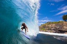 Will Jones tucks into a perfect tube at LA on the Northern beaches of Sydney, NSW, Australia. 