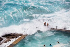 Swimmers at the Avalon pool make the most of a new swell on the Northern beaches of Sydney, NSW, Australia. 