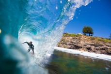 Ross Johnston rides deep in a barrel in fun conditions at LA  on the Northern beaches of Sydney, NSW, Australia. 