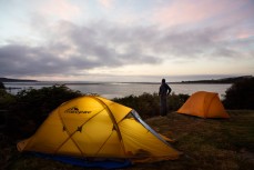 Camping at a crib at Taieri Mouth, Dunedin, New Zealand. 