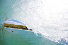 That view from inside a barreling wave at a remote beachbreak in the Catlins, New Zealand. 