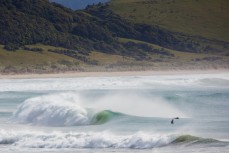 Waves break at a remote beach in the Catlins, New Zealand. 
