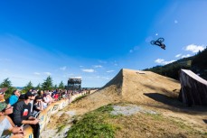 Throwing down during the Crankworx World Tour Slopestyle event held at Skyline Rotorua, Rotorua, New Zealand, March 9-13, 2016.