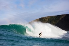 Sam Wallace races a remote reefbreak deep in the Catlins, New Zealand. 
