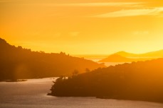 Dawn over Otago Harbour, Dunedin, New Zealand. 