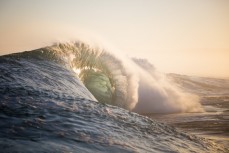 An empty wave peels through on a remote reef break on the Otago coast, New Zealand. 