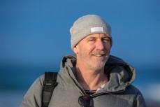 Hanko on a early surf check at St Clair Point, Dunedin, New Zealand. 