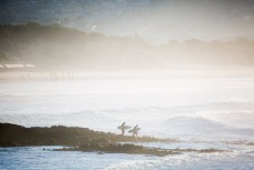 Surfers at St Clair Point, Dunedin, New Zealand. 