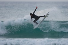 Elliott Brown making the most of it in fun waves at Blackhead Beach, Dunedin, New Zealand. 