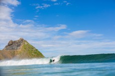 Hayley Coakes picking the best waves in fun conditions at Blackhead Beach, Dunedin, New Zealand. 