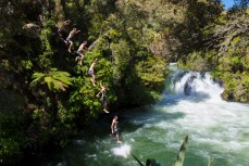 Lewis Ryan relaxes after a busy season, racing Xterra throughout the world, in his home in Rotorua on the Kaituna River, Okere, Bay of Plenty, New Zealand. 