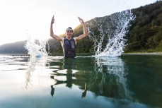 Lewis Ryan relaxes after a busy season, racing Xterra throughout the world, in his home in Rotorua on the Kaituna River, Okere, Bay of Plenty, New Zealand. 