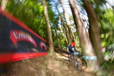 Joel Linscott drops into Bethunes Gully during the Emerson's 3 Peaks Enduro mountain bike race held in terrain above Dunedin, New Zealand on December 03-04, 2016.