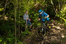 JUstin Leov in the rockgarden during the Emerson's 3 Peaks Enduro mountain bike race held in terrain above Dunedin, New Zealand on December 03-04, 2016.