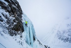 Glen Aspin leads a new water ice climb discovered in a series of hidden valleys near Hanmer, Marlborough, New Zealand. 