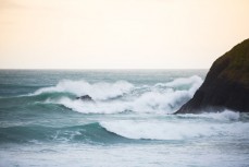 Storm swell pushes into Seconds Beach near St Clair, Dunedin, New Zealand.