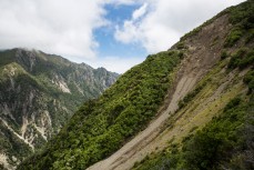 A large slip on the track into Muzzle Station, Kaikoura, New Zealand.
