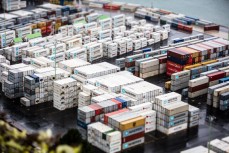 Containers stacked up at Port Chalmers, Dunedin, New Zealand.