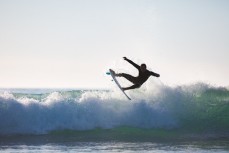 Levi O'Connor make the most of clean, small waves at Meatworks, Kaikoura, New Zealand.