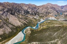 The Clarence River winds between the Inland and Seaward Kaikoura Ranges, New Zealand.