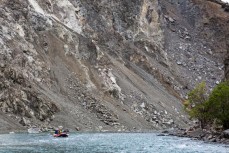 Rockfall and new rapids in the last gorge while rafting the Clarence River from Hanmer to Clarence, Marlborough, New Zealand.