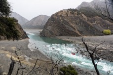 Rockfall and new rapids in the last gorge while rafting the Clarence River from Hanmer to Clarence, Marlborough, New Zealand.