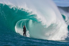 Oscar Smith rides a barrel at a remote reefbreak near Dunedin, New Zealand.