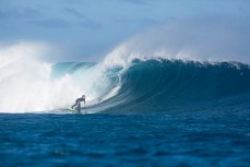 Elliott Brown settles in to a testing day at Cloudbreak during the 2017 Fiji Launch Pad event held In the Mamanuca Islands, Fiji.