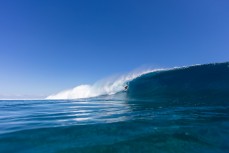 Jonas Tawharu gets barrelled at Cloudbreak during the 2017 Fiji Launch Pad event held In the Mamanuca Islands, Fiji.