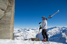 Zack Mutton makes the most of a bluebird day at Treble Cone Ski Resort, Wanaka, Central Otago, New Zealand.