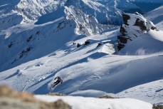 Zack Mutton makes the most of a bluebird day at Treble Cone Ski Resort, Wanaka, Central Otago, New Zealand.