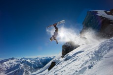 Zack Mutton makes the most of a bluebird day at Treble Cone Ski Resort, Wanaka, Central Otago, New Zealand.
