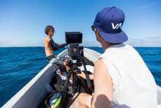 Jono Smit films Kaya Horne in fun waves at Cloudbreak during the 2017 Fiji Launch Pad event held In the Mamanuca Islands, Fiji.