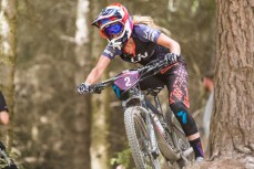 Rae Morrison on her way to a final stage win during Day 2 of racing in the sixth edition of the Emerson's 3 Peaks Enduro mountain bike race held in the hills above Dunedin, New Zealand, at the weekend (December 02-03, 2017).