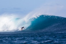 Caleb Cutmore eyes the lip during a testing day at Cloudbreak during the 2017 Fiji Launch Pad event held In the Mamanuca Islands, Fiji.