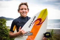 2018 triple Surfing Nationals finalist Kora Cooper at Ngarunui, Raglan, New Zealand.