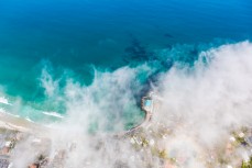 Aerial shots of the Dunedin coastline, St Clair Hot Salt Water Pool, Dunedin, New Zealand.