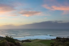 Sunrise reveals big waves at a remote reefbreak in southern New Zealand surfing the same swell that produced a record 23.8m wave to the south of Stewart Island on May 8, 2018. 