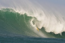 A surfer gets wiped out on a big wave at a remote reefbreak in southern New Zealand surfing the same swell that produced a record 23.8m wave to the south of Stewart Island on May 8, 2018. 