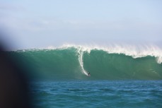 Jamie Civil drops into a big wave at a remote reefbreak in southern New Zealand surfing the same swell that produced a record 23.8m wave to the south of Stewart Island on May 8, 2018. 