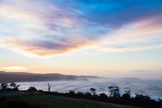 Sunrise reveals big waves at a remote reefbreak in southern New Zealand surfing the same swell that produced a record 23.8m wave to the south of Stewart Island on May 8, 2018. 