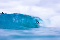 A surfer gets barreled at a Snapper Rocks near Coolangatta on the Gold Coast, Queensland, Australia.